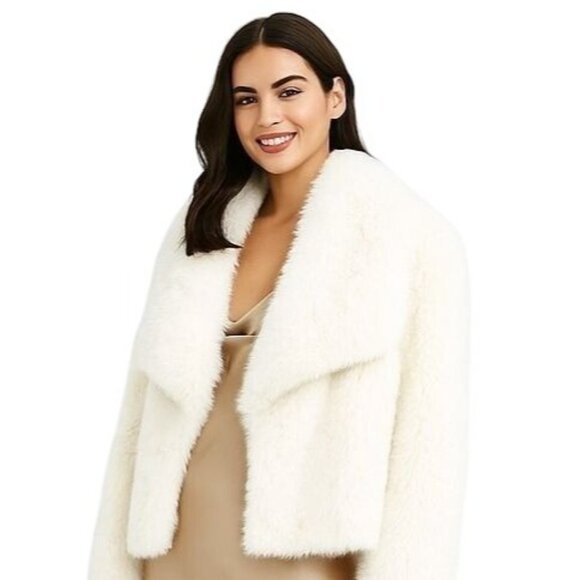 White Faux Mink Fur Jacket Small Oversized Collar Winter - Picture 6 of 11